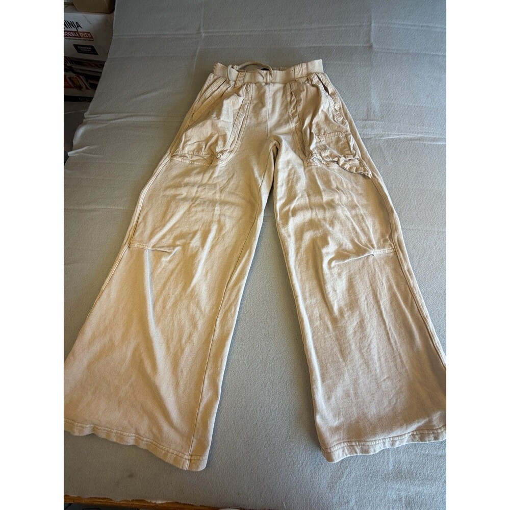 ZARA Women's Beige Cotton Cargo Wide-Leg High Rise Relaxed Elastic Waist M